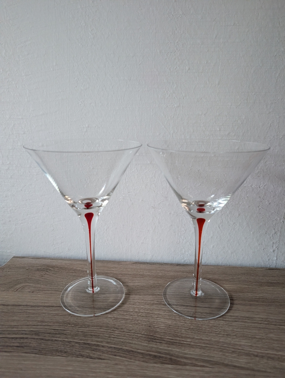 Handblown Vintage Pier 1 Red Teardrop Stem‎ Martini Glasses - Set of 2